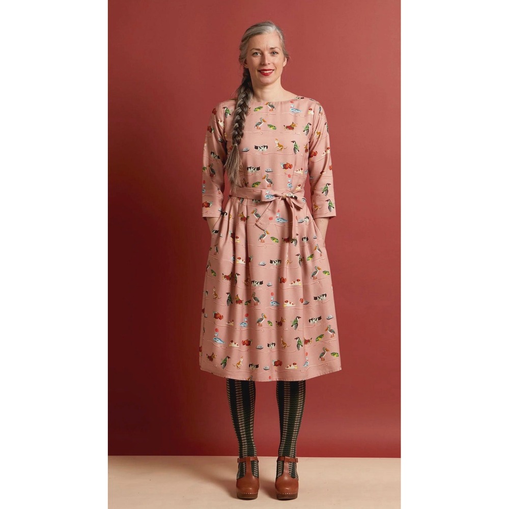 NWT Palava Beatrice Dress UK‎ 8 Mechanical Toys Pink Tencel Fit & Flare